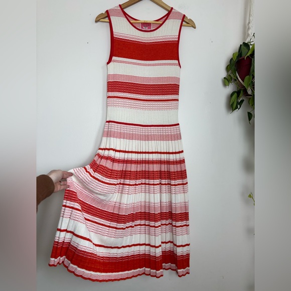 Kate Spade New York Striped Sleeveless Woven Knit Pleated Sweater Dress - Picture 4 of 8